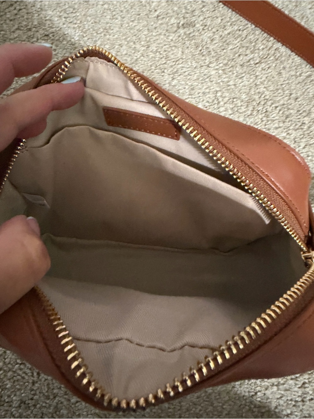 LOFT Tan Leather Crossbody Bag with Gold Hardware